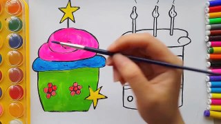 How to Draw Birthday Cake, Cupcake and Coloring Pages for Kids