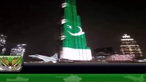 World's Tallest Building Burj Khalifa Lit up with Pakistan's Colours on Pakistan day