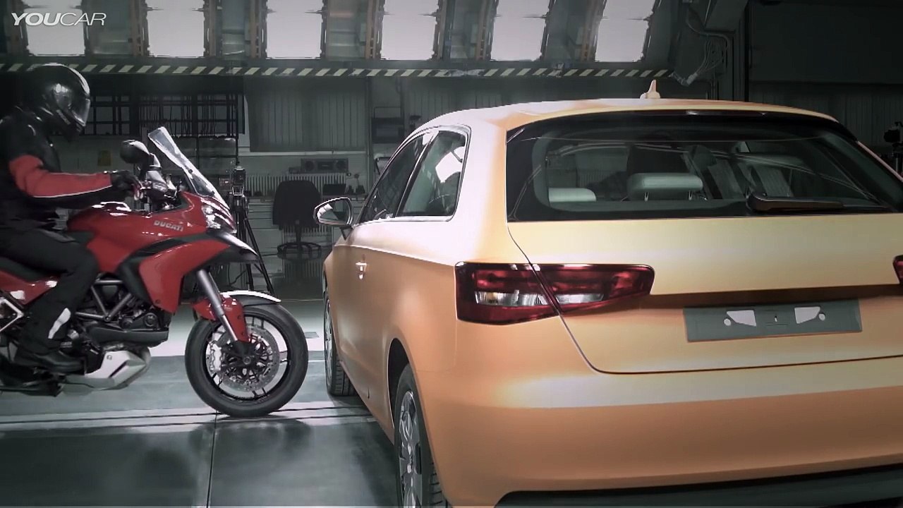 Moto vs. Car - CRASH TEST - 2015 Ducati Multistrada vs. Audi A3