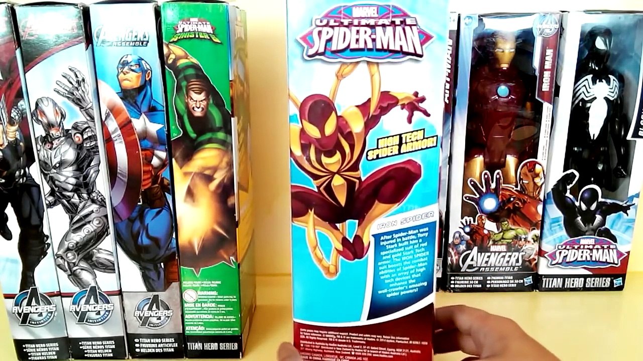 Titan hero series collection | Agent venom vs armored Spider man, iron spider, War machine