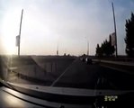 Motorcycle crash, rider flips and lands on feet on car roof #SpidermanStyle - Complete Footage
