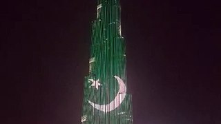 Burj Khalifa lights up with the Pakistan National Flag