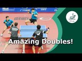 Incredible double Table Tennis rally at 2015 German Open