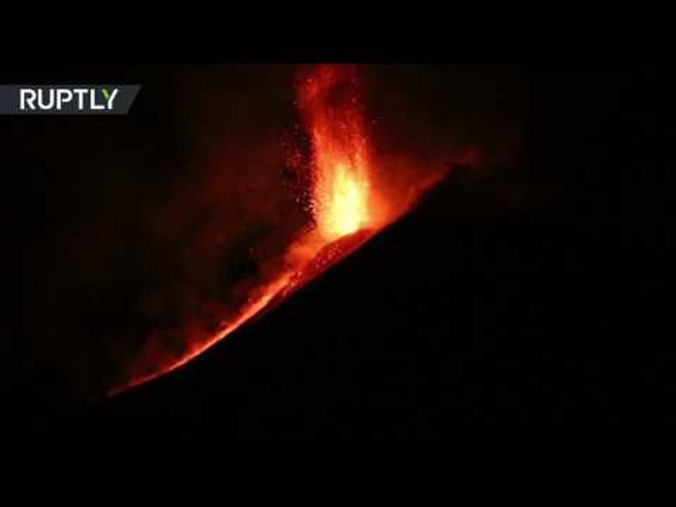 Lava Flows: Mount Etna the highest volcano in Europe erupts