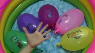 5 Wet Colours Face Balloons - Learn colors water balloon Finger Family nursery rhymes comp