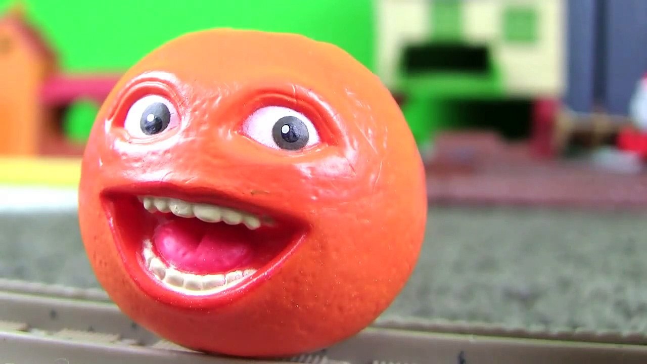 Thomas crashes into the Annoying Orange and Midget Apple!