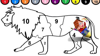 Lion Puzzle Coloring Learn Colors and Numbers