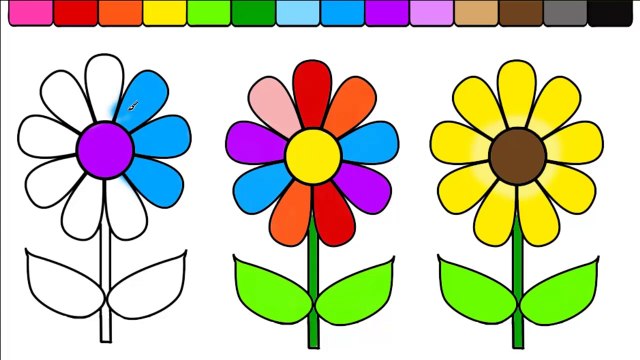 Learn Colors for Kids and Color Spring Flowers and Rainbow Coloring Pages