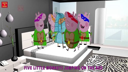 Five Little Peppa Pig Turtle Ninja Jumping on the Bed Nursery Rhymes