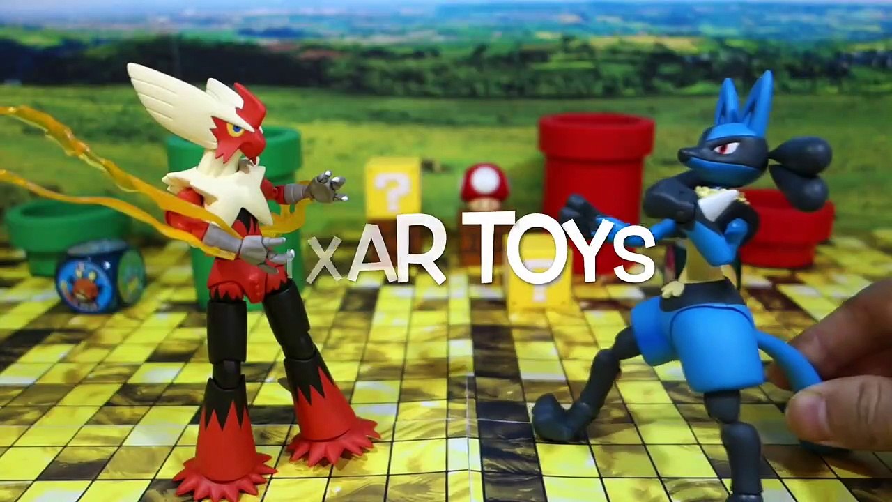 Pokemon Toy Lucario by SH Figuarts With Mega Blaziken, Ash and Serena-c_