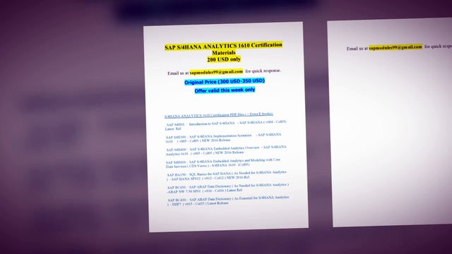 SAP S4HANA ANALYTICS 1610 Latest Certification Materials