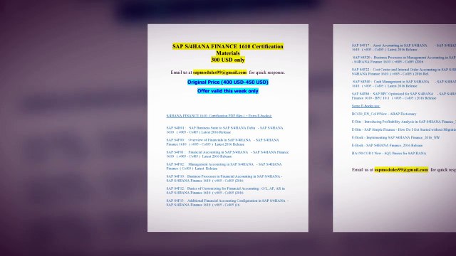 SAP S4HANA FINANCE 1610 Latest Certification Materials