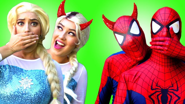 EVIL Elsa & EVIL Spiderman vs Frozen Elsa & Spiderman! w- Pink Spidergirl Anna! Superhero Fun -)