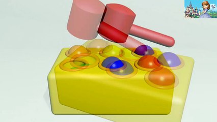 Apprenez les couleurs avec des boules brillantes et marteau boîte à jouets marteler maillet animation apprendre l'anglais