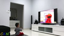 Watching Elmo's World on TV Suddenly Elmo Appears To Surprise Ckn Toys-eQXAE