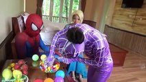 Spiderman Colored Bubble Gum Poo Prank Fun ! w/ Pink Spidergirl & Frozen Elsa vs Joker , Maleficent