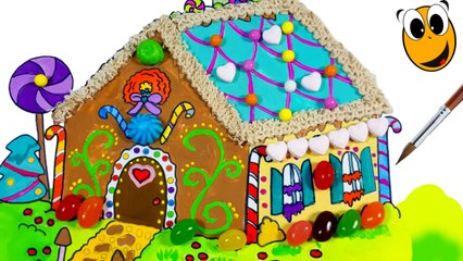 How to Decorate gingerbread Candy factory Coloring Pages for Kids WITH REAL CANDY