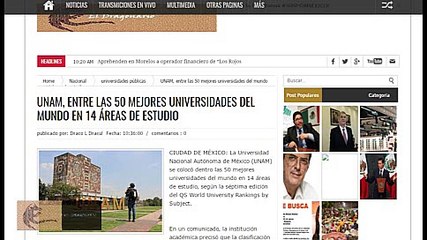 UNAM, entre las 50 mejores universidades del mundo en 14 áreas de estudio