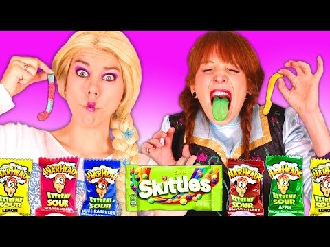 Frozen Elsa & Anna SOUR CANDY CHALLENGE! w- Spiderman Joker Maleficent Car Fun Real Life Superheroes