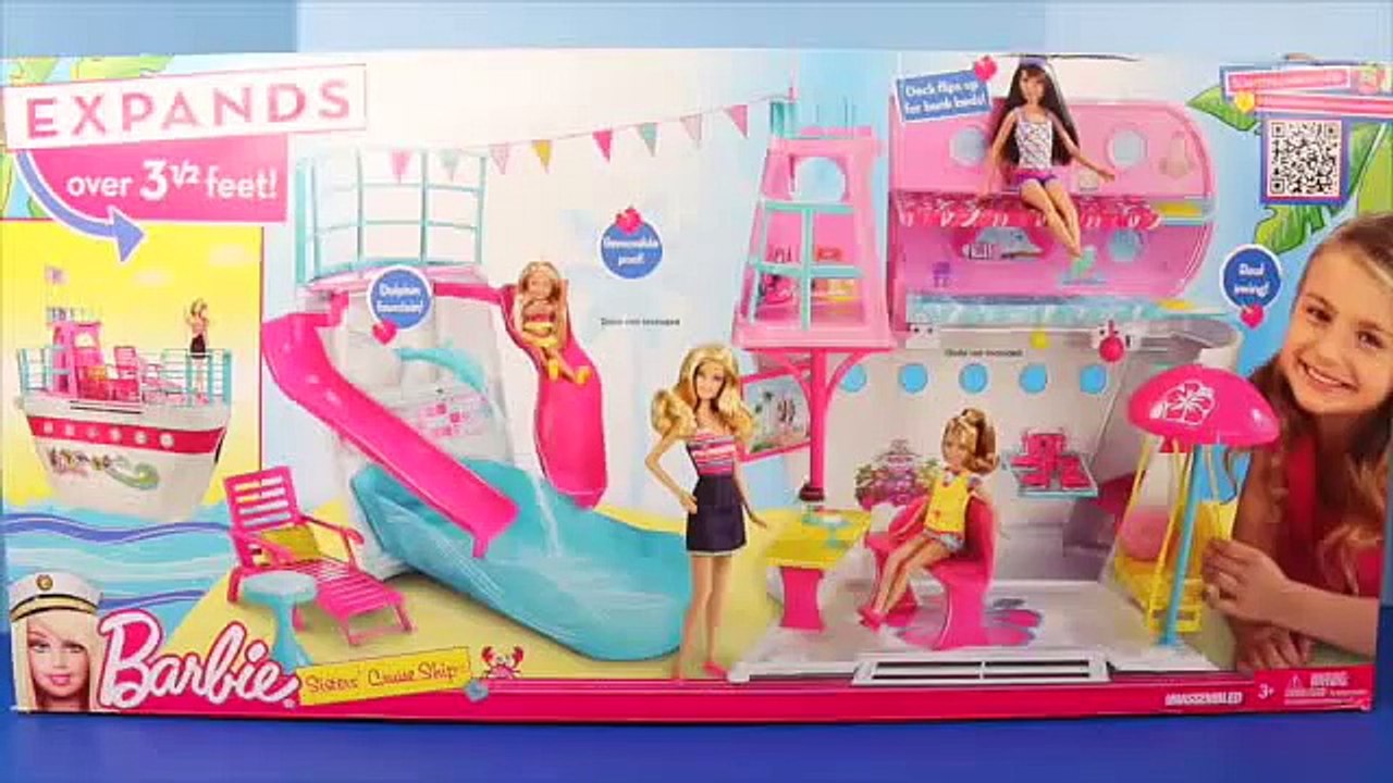 Barbie Sisters Cruise Ship Reviewed by Frozen Elsa and Princess Rapunzel with Little Merma