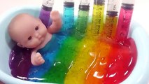 Baby Doll Bath Time Slime Syringe English Learn Colors Play Doh Toy Surprise Eggs