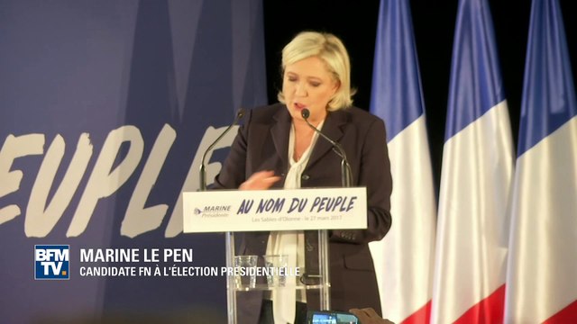 En meeting, Marine Le Pen tacle François Fillon et sa mine de première communion