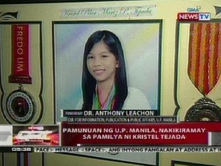 QRT: Pamunuan ng UP Manila, nakikiramay sa pamilya ni Kristel Tejada