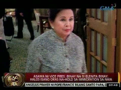 24 Oras: Asawa ni Vice Pres. Binay na si Elenita Binay, halos isang oras na-hold sa immigration