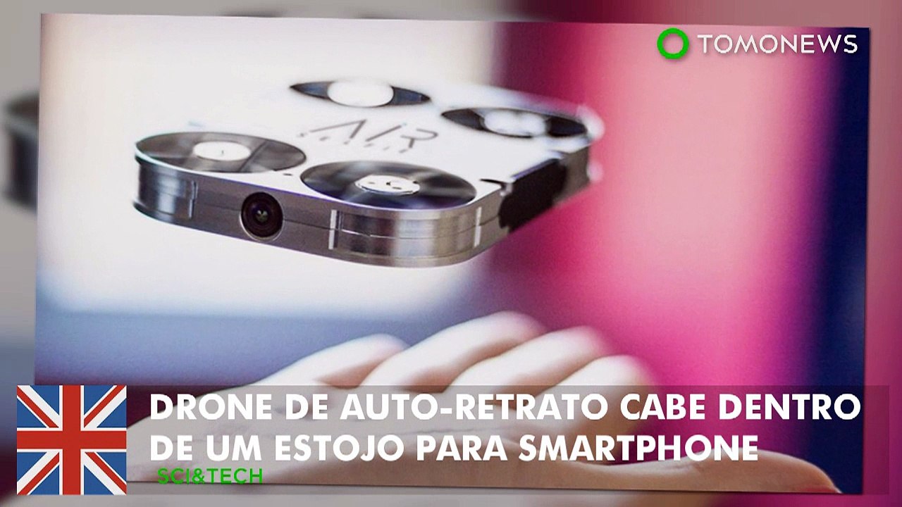 Drone para auto-retrato cabe dentro de uma capa  para smartphone.