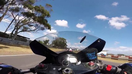 Motorcycle overturns during race in South Africa