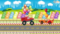 The Police Car & Fire Trucks with Racing Cars. Emergency Vehicles Cartoons for children