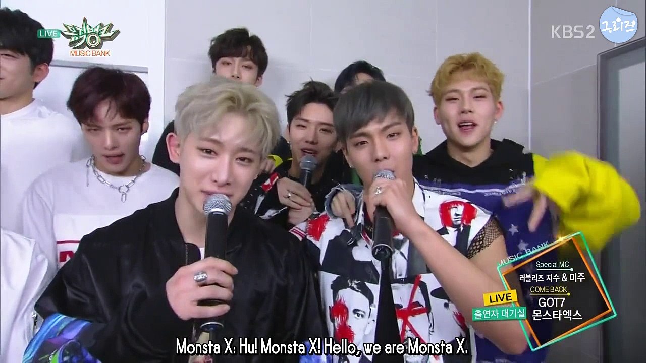 [ENG] 170324 - Music Bank Interview - GOT7 & MonstaX - Special MCs Jisoo & Mijoo