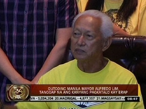 24 Oras: Outgoing Manila Mayor Alfredo Lim, tanggap na ang kanyang pagkatalo kay Erap