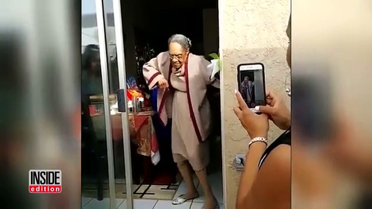 A woman is 100 years old and is celebrating the dancing. The video of her dancing goes around the world!