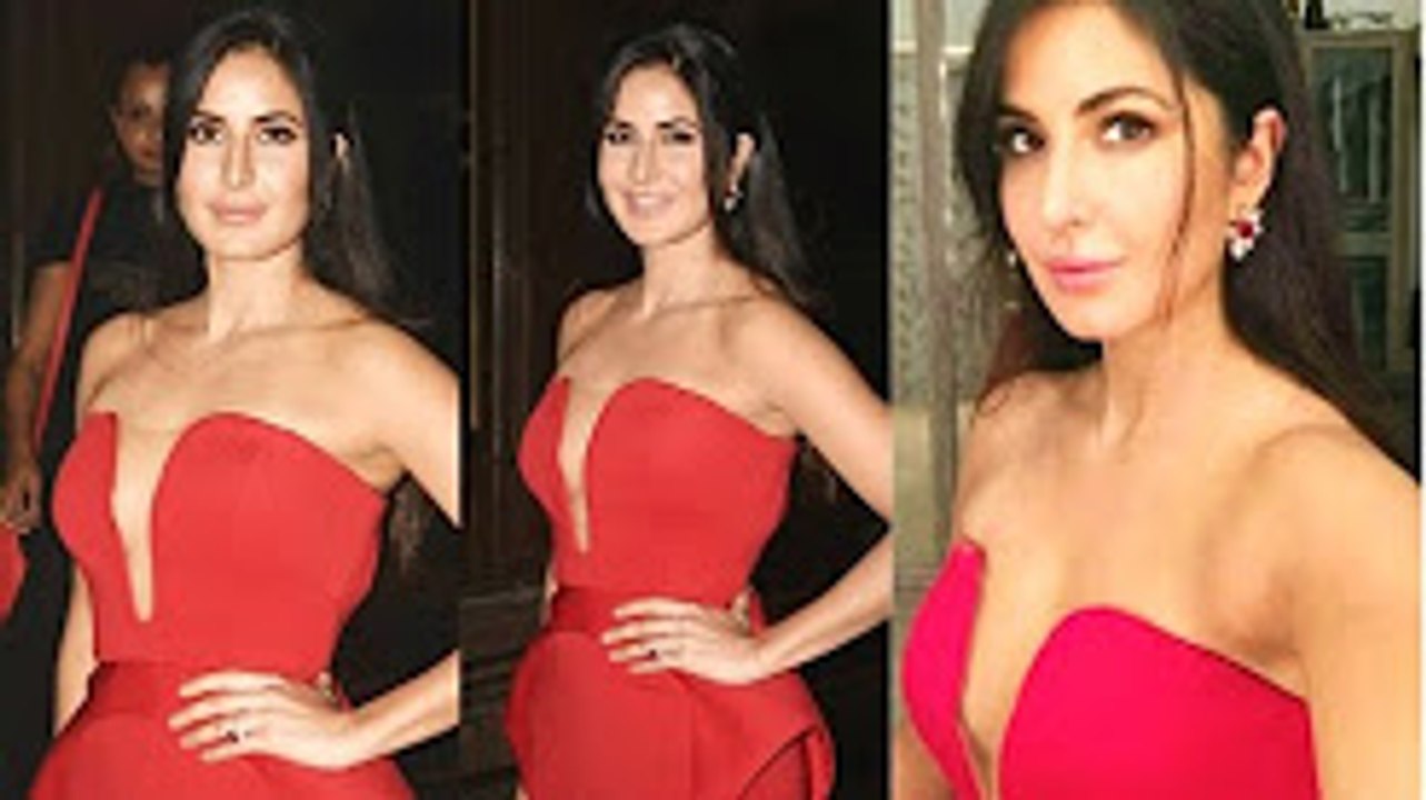 Katrina Kaif  In Red  Deep Neck Dress At Hello Hall Of Fame Awards 2017