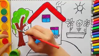 Drawing House for Learning Colors and Coloring Pages a Dog for Kids