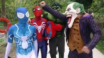 Black Spiderman PUSH Spider-man into Lake Shark Attack!!! Superheroes Fun Joker Hulk Venom Children
