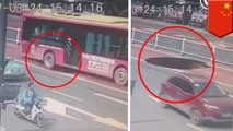 Sinkhole nearly swallows bus in China with 21 passengers