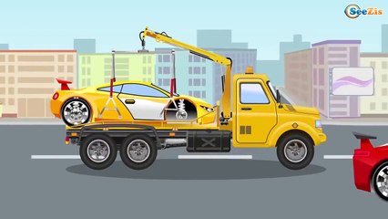 The Yellow Tow Truck in action with Car FRIEND Colorful Cars & Trucks for Kids