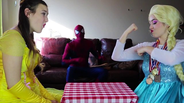 .Frozen Elsa & Rapunzel FOOD MAKEUP CHALLENGE w_ Spiderman Belle Joker Fun Superhero in real life IRL