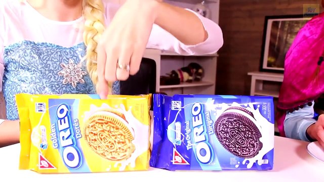Frozen Elsa & Spiderman EATING OREO CHALLENGE! w- Joker Anna Food Fight Superhero Fun Toys