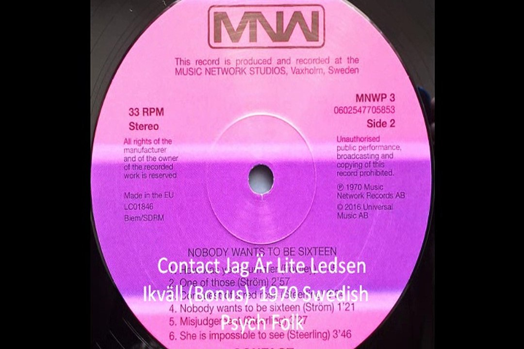 Contact Jag "Är Lite Ledsen Ikväll" (Bonus) 1970 Swedish   Psych Folk