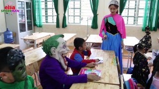 Frozen Elsa & Spiderman  AT SCHOOL Learn COLOR! Anna is Teacher! w_ Prank Joker Hulk Superhero fun-JP8TJRKI6d0