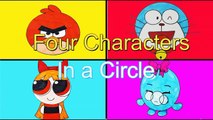 Four Characters in a Circle. raw Doraemon Angry Birds Shopkins