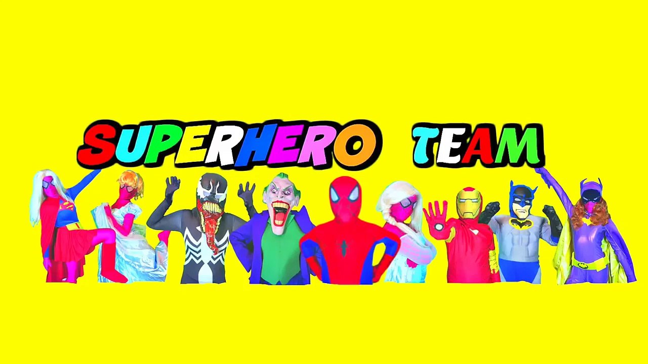 Spiderman UNMASKED! Spiderman vs Joker w_ Frozen Elsa, Joker Girl, Hulk, Batman - Funny Superheroes-Attc