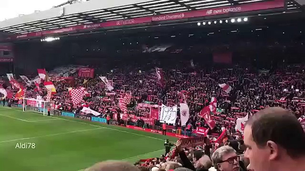 Liverpool fans sing ''You Never Walk Alone'' - Liverpool vs Everton 01.04.2017