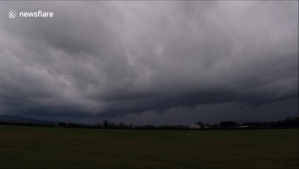 Thunderstorm develops over fields in Northern Ireland