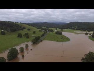 Drone Footage Shows Floodwaters Covering Roads North of Lismore