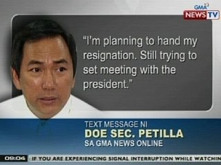NTG: DOE Sec. Petilla, maghahain ng resignation letter kay PNoy mamaya