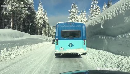 Massive wall of snow towers over drivers in Lake Tahoe area